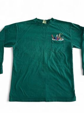 Disney Green Long Sleeve Tee with Goofy Pocket Graphic